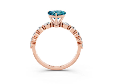 Rose gold Heart Cut Solitaire Blue Topaz Ring with Pave Band and Four-Prong Setting_3