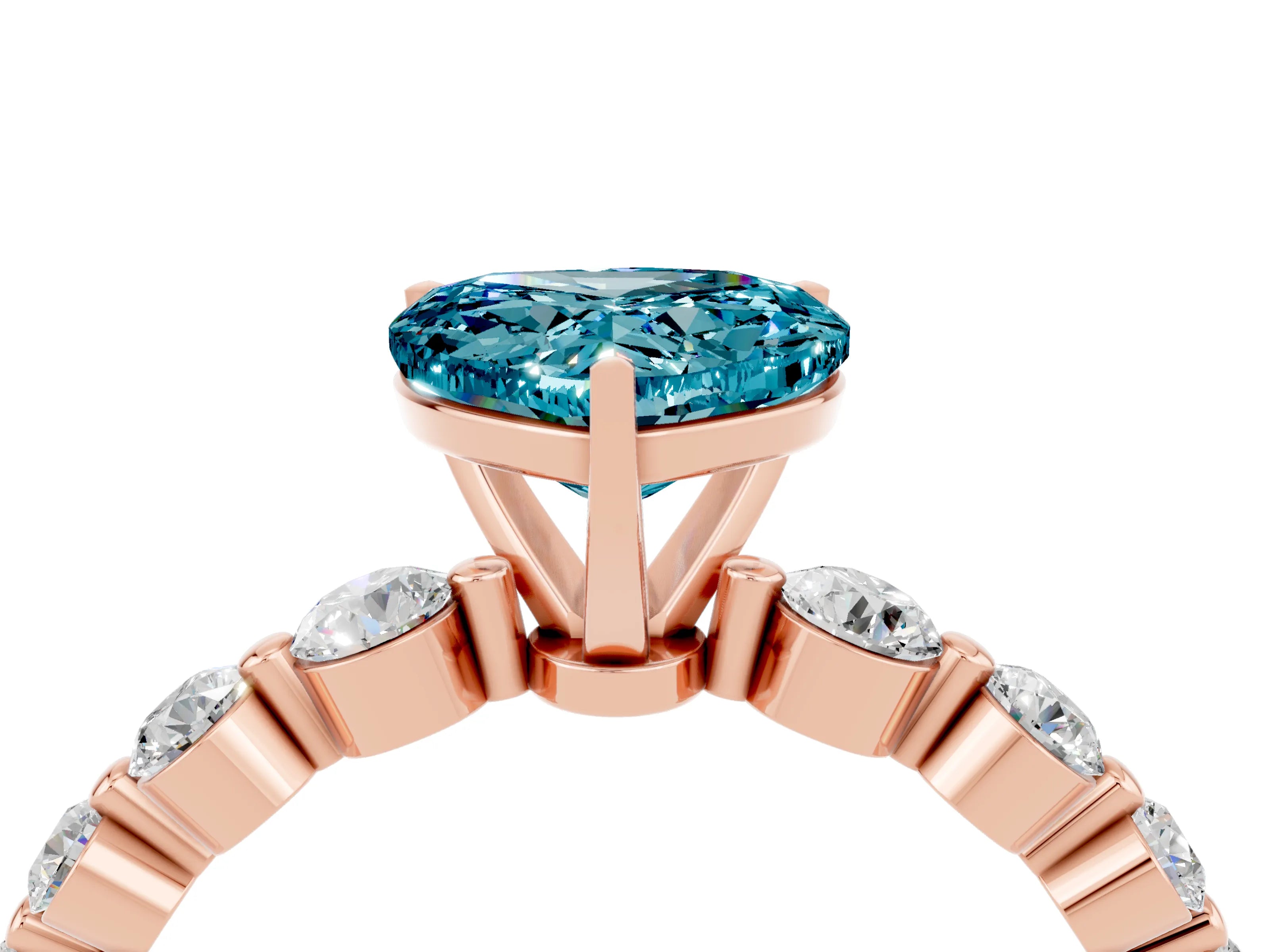 Rose gold Heart Cut Solitaire Blue Topaz Ring with Pave Band and Four-Prong Setting_4