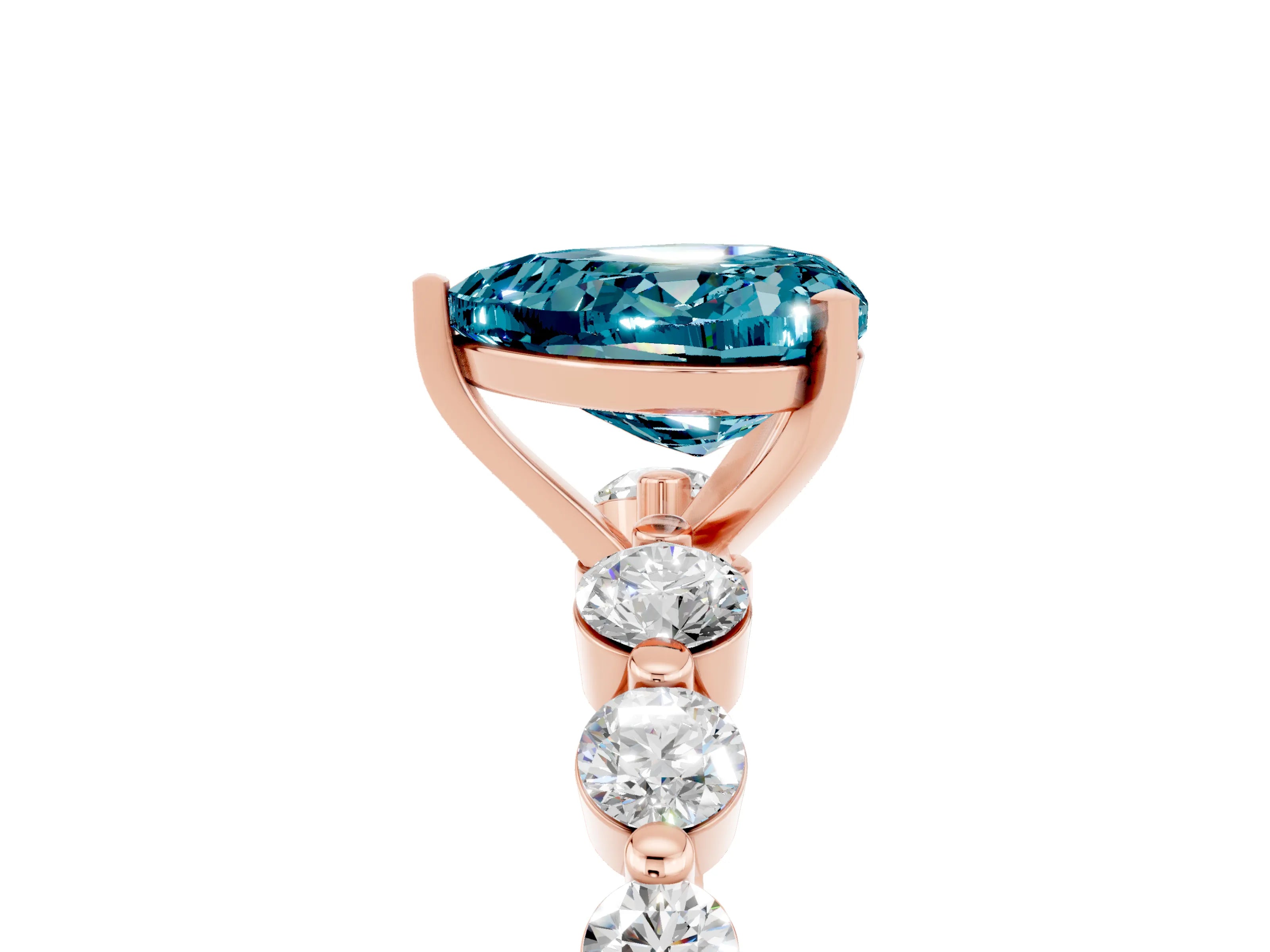Rose gold Heart Cut Solitaire Blue Topaz Ring with Pave Band and Four-Prong Setting_5