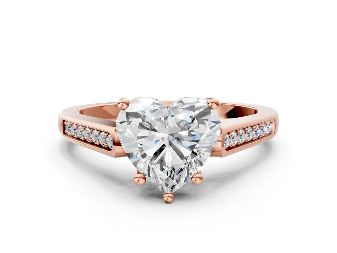 Rose gold Heart Cut Solitaire Cathedral Diamond Engagement Ring with Channel-Set Band and Four-Prong Setting_3