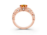Rose gold Heart Cut Solitaire Citrine Leaf-Inspired Vine Band Ring with Prong Setting_3