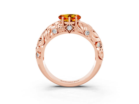 Rose gold Heart Cut Solitaire Citrine Leaf-Inspired Vine Band Ring with Prong Setting_3