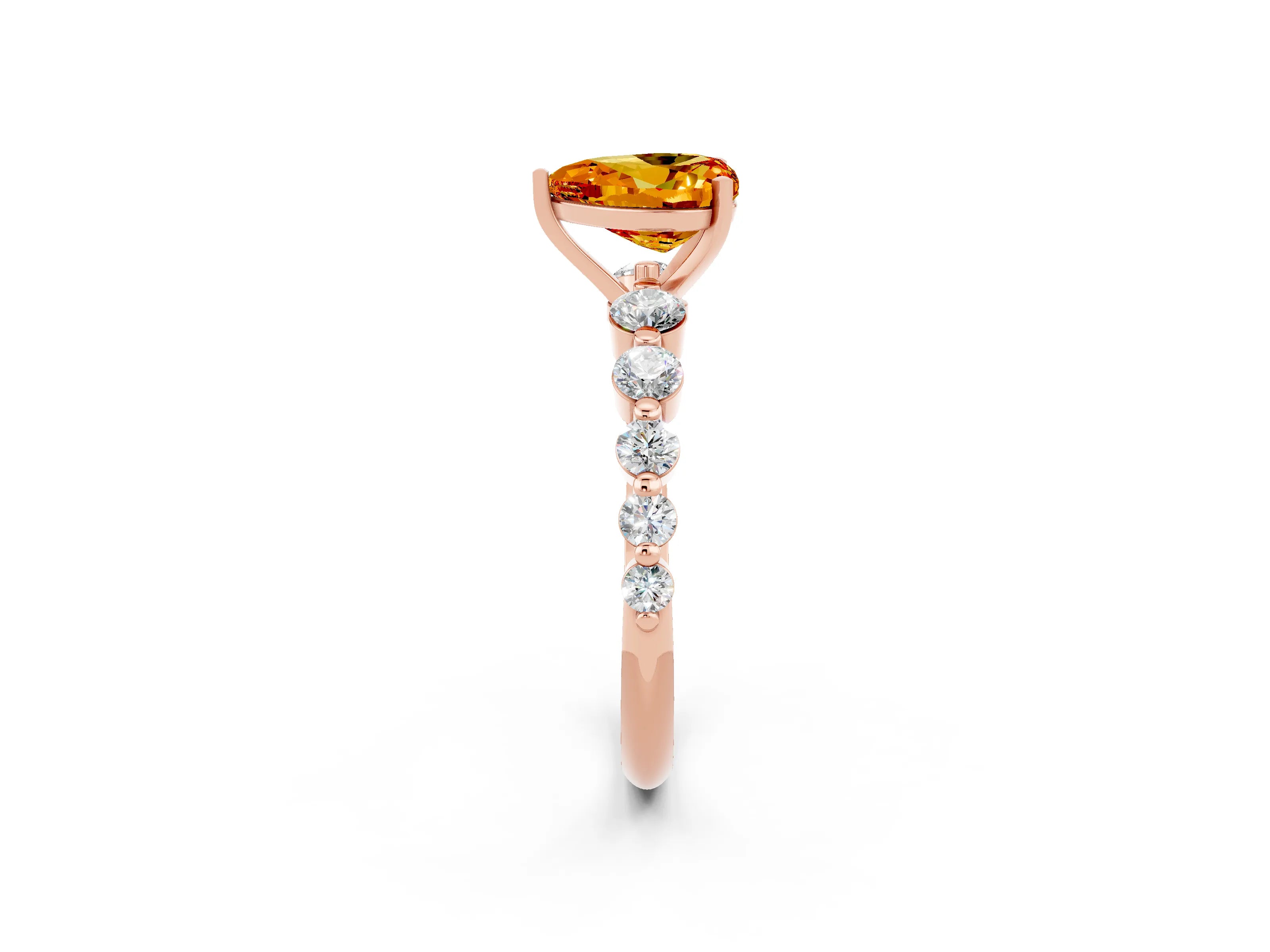 Rose gold Heart Cut Solitaire Citrine Ring with Pave Band and Four-Prong Setting_2