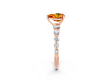 Rose gold Heart Cut Solitaire Citrine Ring with Pave Band and Four-Prong Setting_2