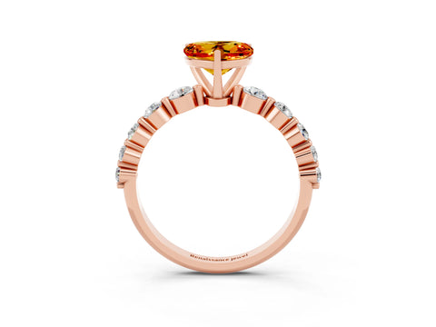 Rose gold Heart Cut Solitaire Citrine Ring with Pave Band and Four-Prong Setting_3