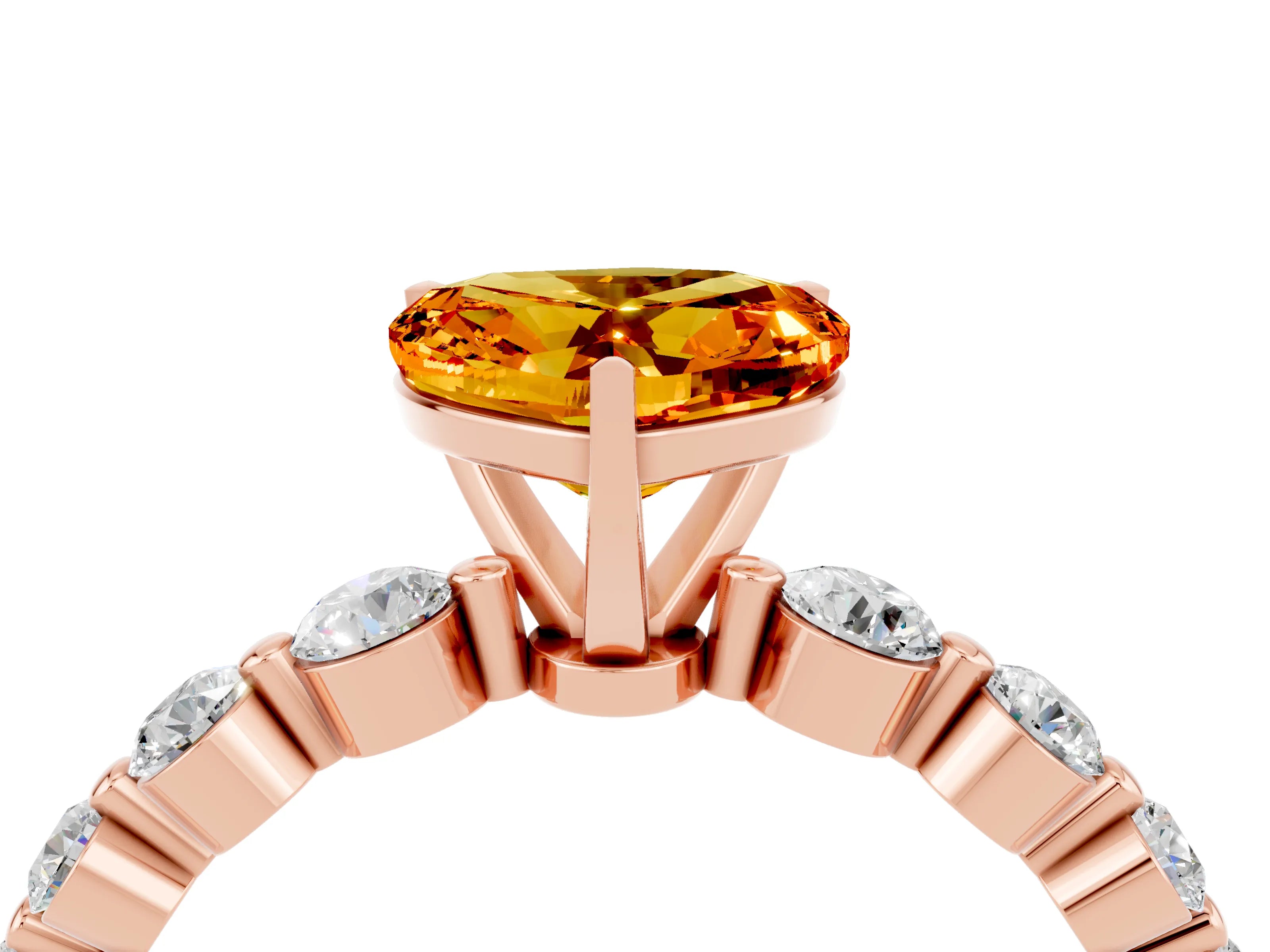 Rose gold Heart Cut Solitaire Citrine Ring with Pave Band and Four-Prong Setting_4