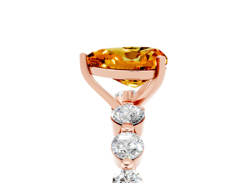 Rose gold Heart Cut Solitaire Citrine Ring with Pave Band and Four-Prong Setting_5