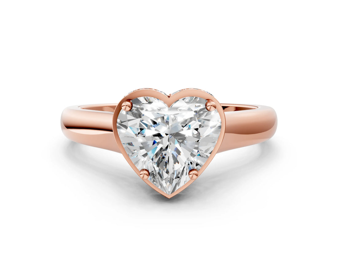 Rose gold Heart Cut Solitaire Diamond Engagement Ring with Four-Prong Setting and Tapered Band_3