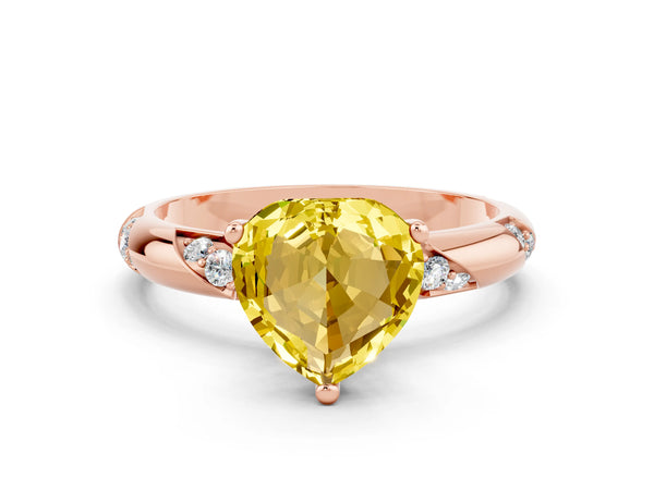 Rose gold Heart Cut Yellow Sapphire Solitaire Engagement Ring with Twisted Round  Accent Band and Prong Setting