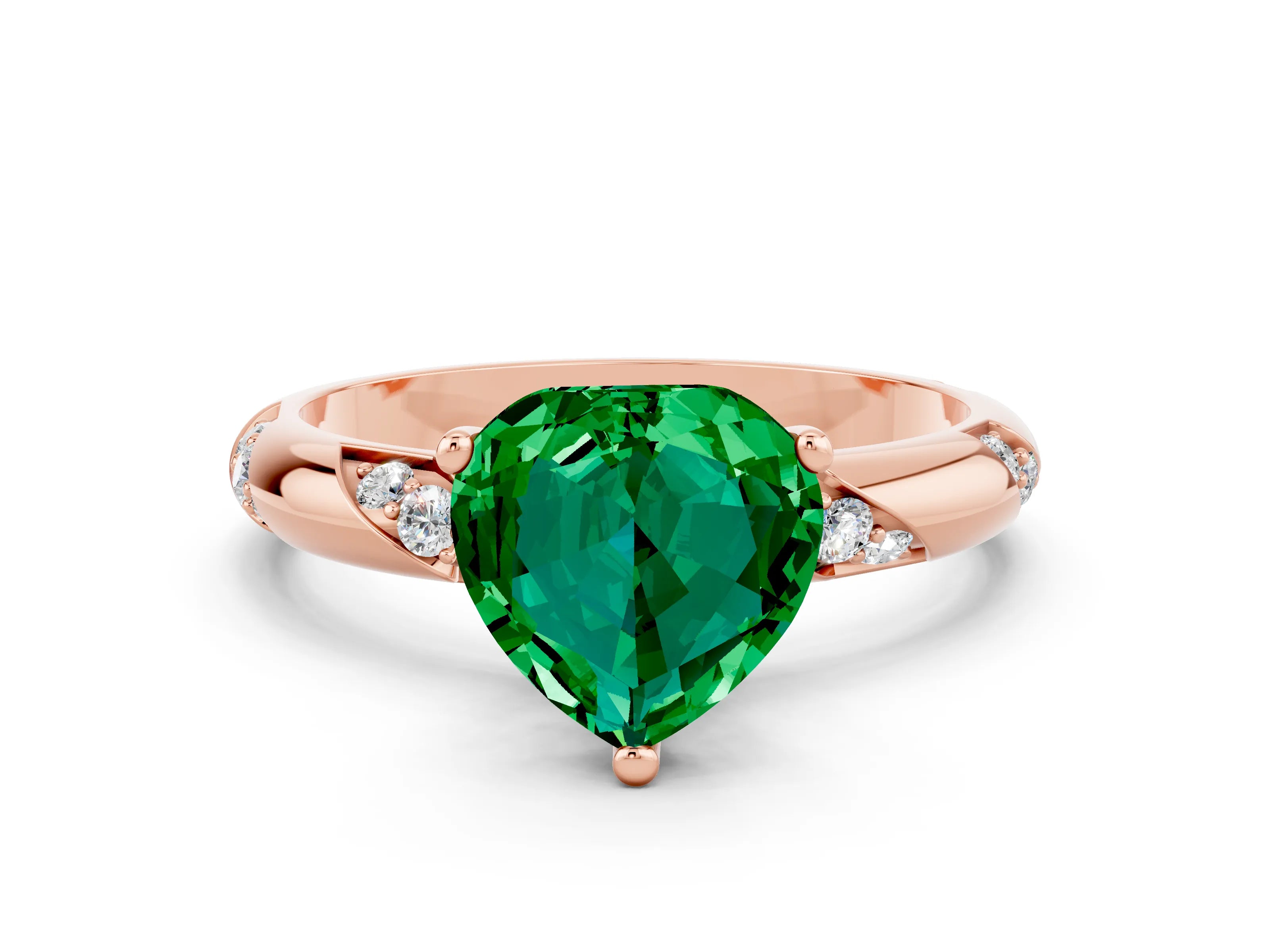 Rose gold Heart Cut Solitaire Diamond Engagement Ring with Twisted Pave Band and Four-Prong Setting