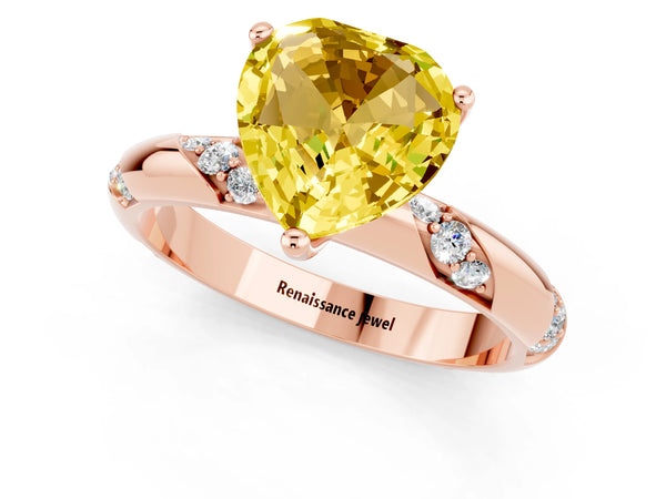 Rose gold Heart Cut Yellow Sapphire Solitaire Engagement Ring with Twisted Round  Accent Band and Prong Setting
