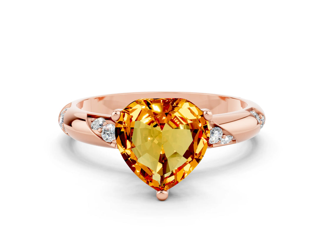 Rose gold Heart Cut Solitaire Diamond Engagement Ring with Twisted Pave Band and Four-Prong Setting