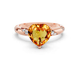 Rose gold Heart Cut Solitaire Diamond Engagement Ring with Twisted Pave Band and Four-Prong Setting