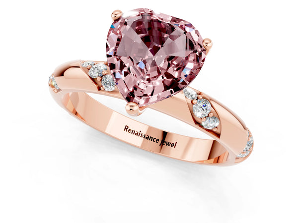 Rose gold Heart Cut Solitaire Diamond Engagement Ring with Twisted Pave Band and Four-Prong Setting