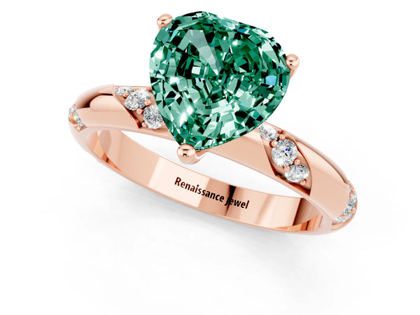 Rose gold Heart Cut Green Sapphire Solitaire Engagement Ring with Twisted Round  Accent Band and Prong Setting