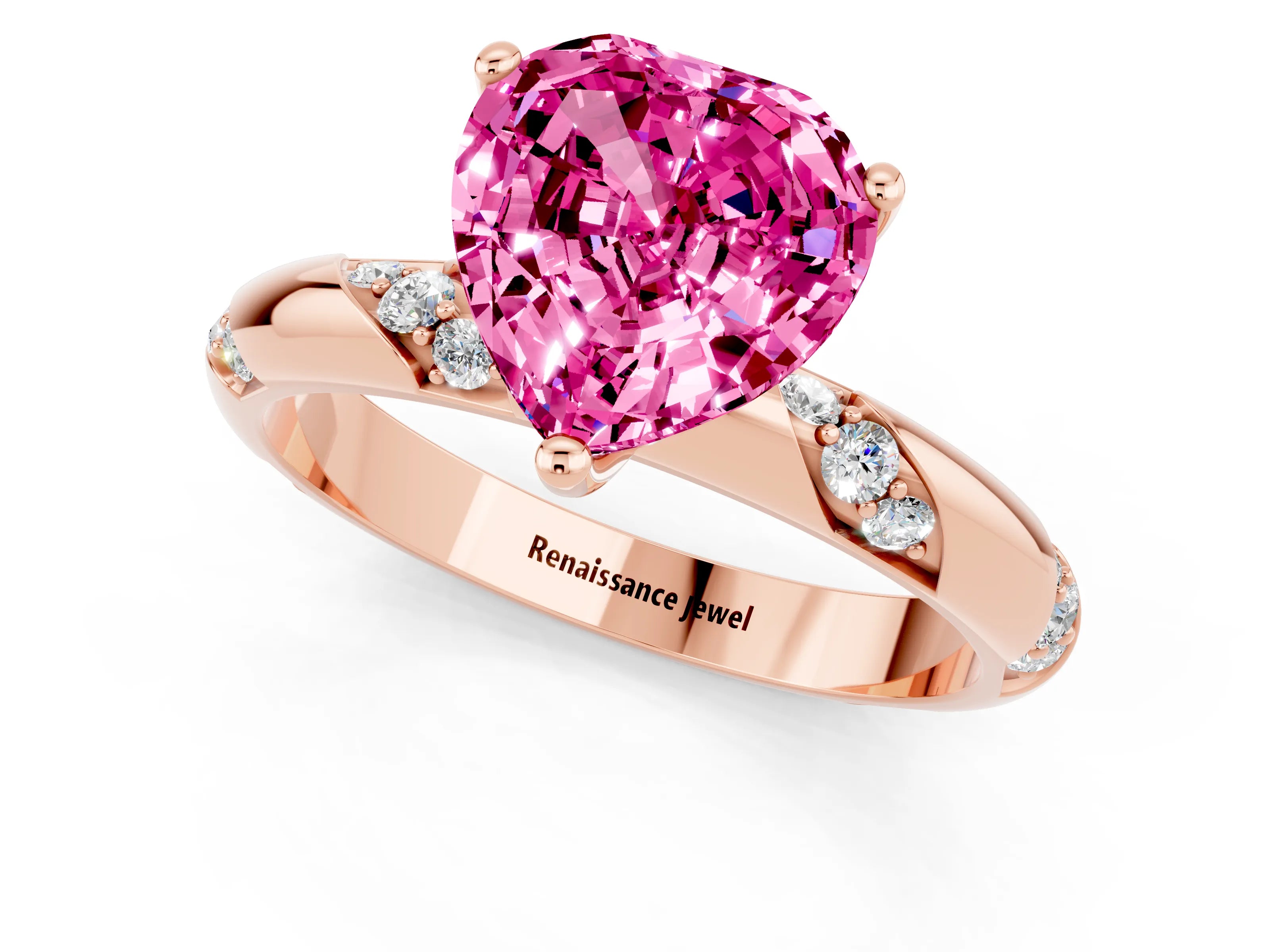 Rose gold Heart Cut Solitaire Diamond Engagement Ring with Twisted Pave Band and Four-Prong Setting_1