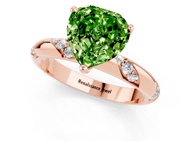 Rose gold Heart Cut Solitaire Diamond Engagement Ring with Twisted Pave Band and Four-Prong Setting