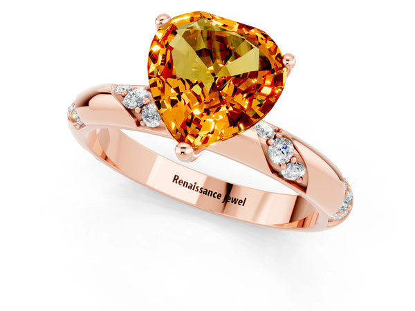 Rose gold Heart Cut Citrine Solitaire Engagement Ring with Twisted Round  Accent Band and Prong Setting