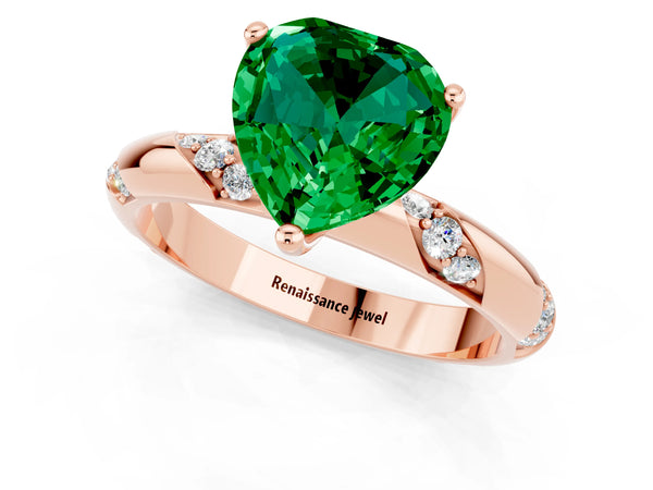Rose gold Heart Cut Emerald Solitaire Engagement Ring with Twisted Round  Accent Band and Prong Setting