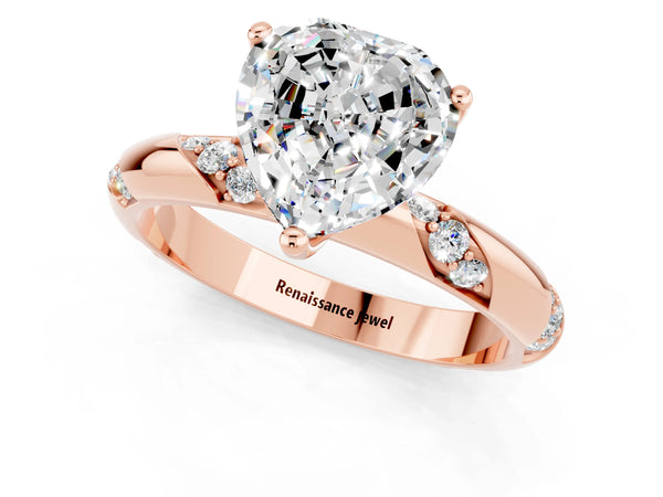 Rose gold Heart Cut Moissanite Solitaire Engagement Ring with Twisted Round  Accent Band and Prong Setting