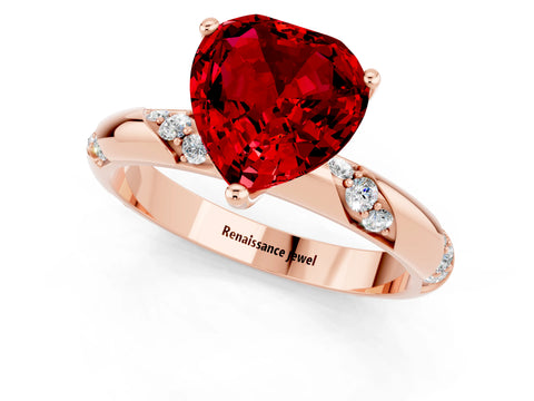 Rose gold Heart Cut Solitaire Diamond Engagement Ring with Twisted Pave Band and Four-Prong Setting_1