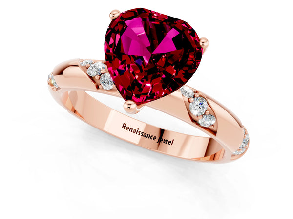Rose gold Heart Cut Garnet Solitaire Engagement Ring with Twisted Round  Accent Band and Prong Setting