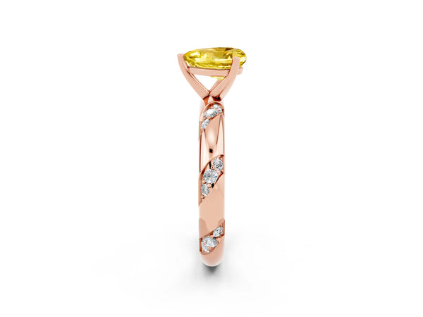 Rose gold Heart Cut Yellow Sapphire Solitaire Engagement Ring with Twisted Round  Accent Band and Prong Setting