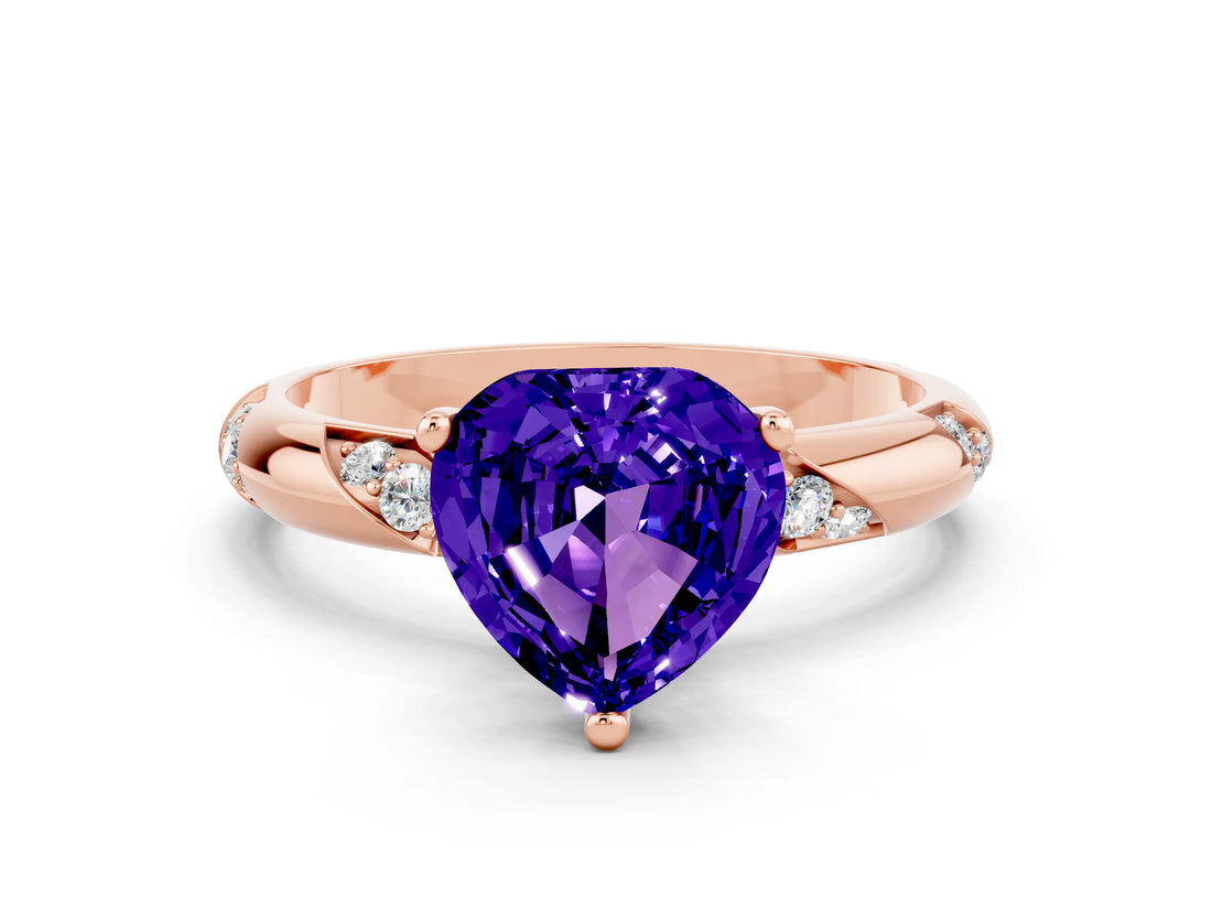 Rose gold Heart Cut Solitaire Diamond Engagement Ring with Twisted Pave Band and Four-Prong Setting