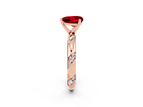Rose gold Heart Cut Solitaire Diamond Engagement Ring with Twisted Pave Band and Four-Prong Setting