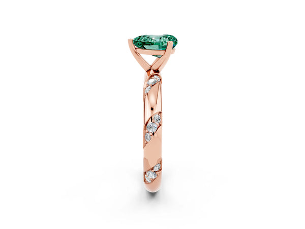 Rose gold Heart Cut Green Sapphire Solitaire Engagement Ring with Twisted Round  Accent Band and Prong Setting