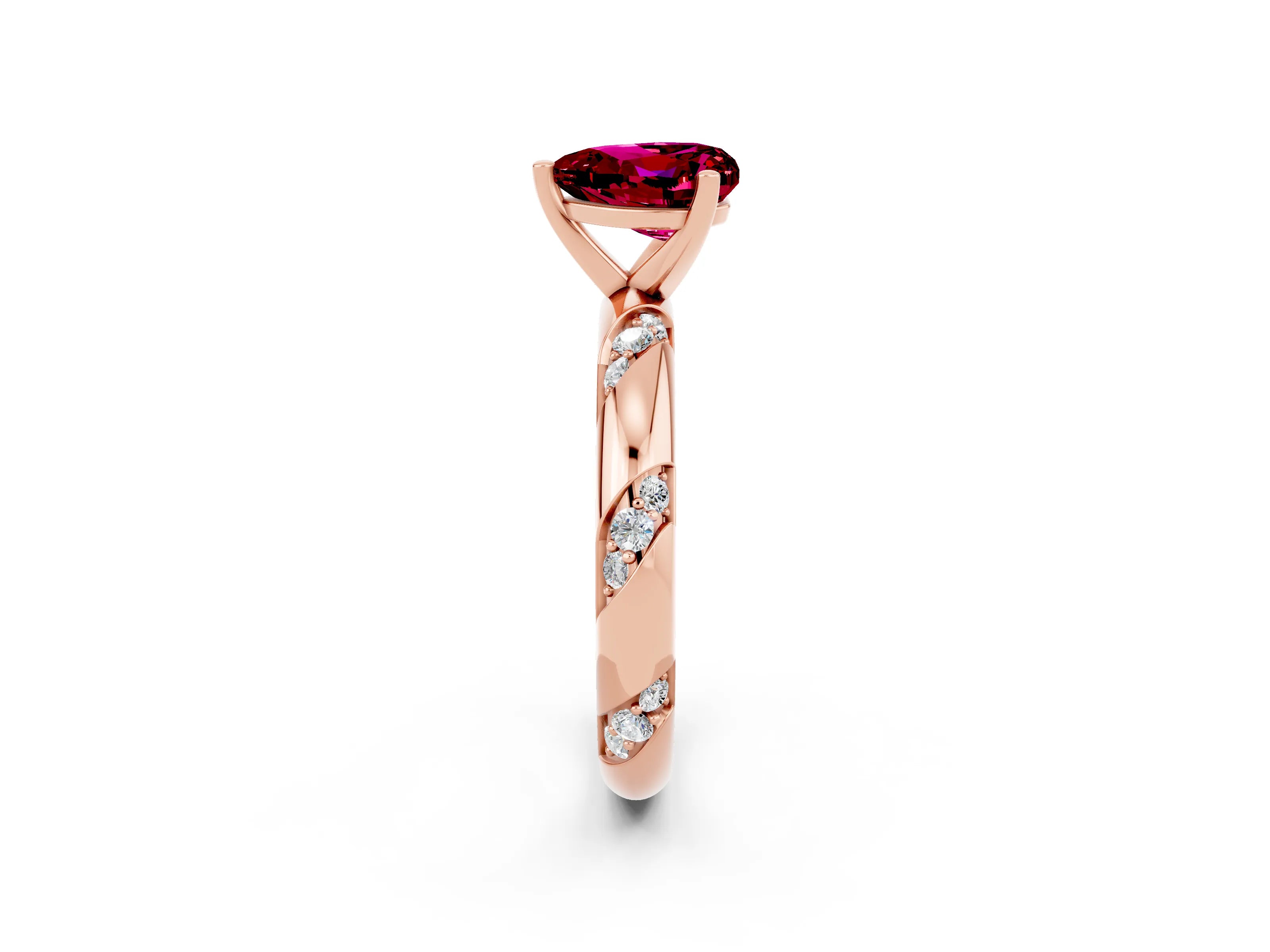 Rose gold Heart Cut Solitaire Diamond Engagement Ring with Twisted Pave Band and Four-Prong Setting_2