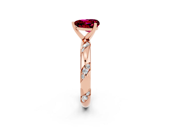 Rose gold Heart Cut Garnet Solitaire Engagement Ring with Twisted Round  Accent Band and Prong Setting