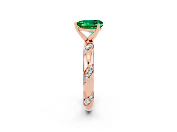 Rose gold Heart Cut Emerald Solitaire Engagement Ring with Twisted Round  Accent Band and Prong Setting