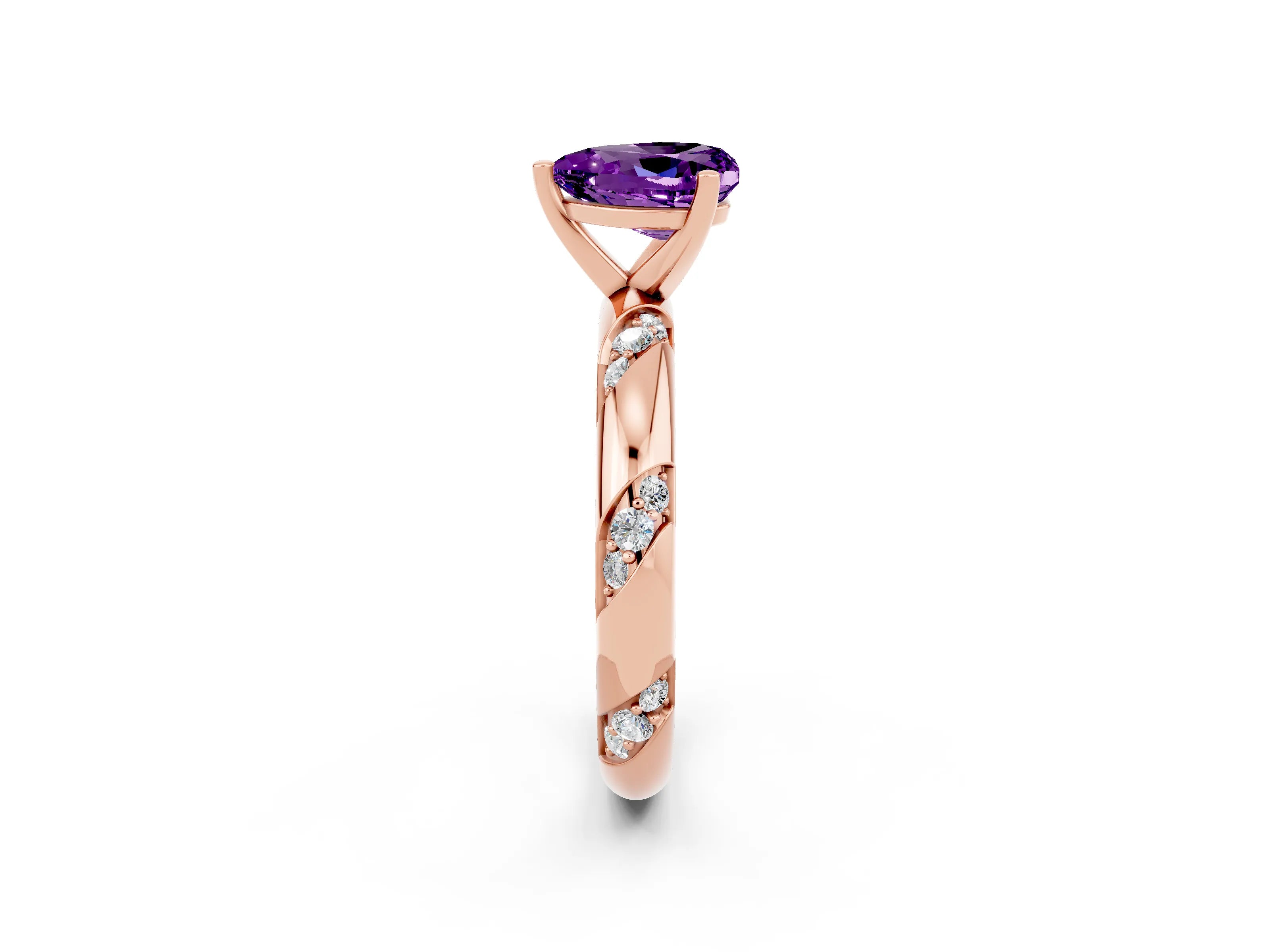 Rose gold Heart Cut Solitaire Diamond Engagement Ring with Twisted Pave Band and Four-Prong Setting_2