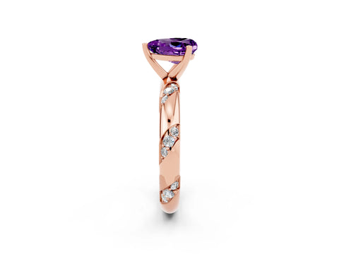 Rose gold Heart Cut Solitaire Diamond Engagement Ring with Twisted Pave Band and Four-Prong Setting_2