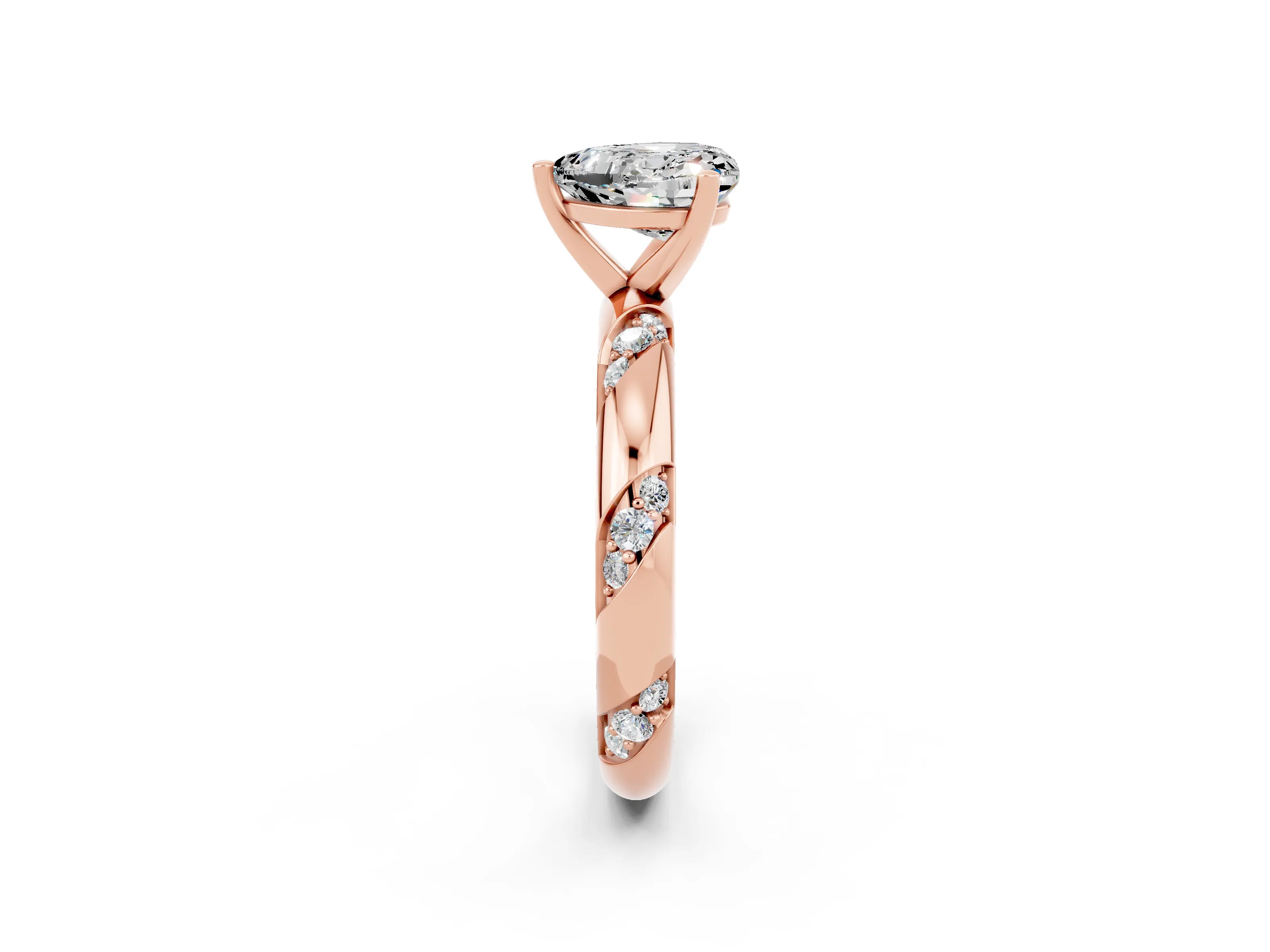 Rose gold Heart Cut Solitaire Diamond Engagement Ring with Twisted Pave Band and Four-Prong Setting_2