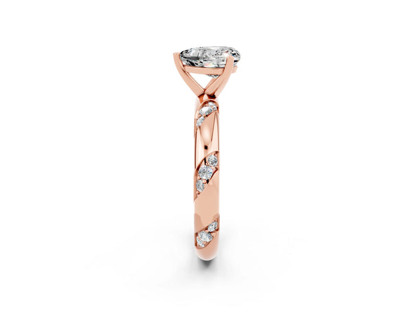 Rose gold Heart Cut Moissanite Solitaire Engagement Ring with Twisted Round  Accent Band and Prong Setting