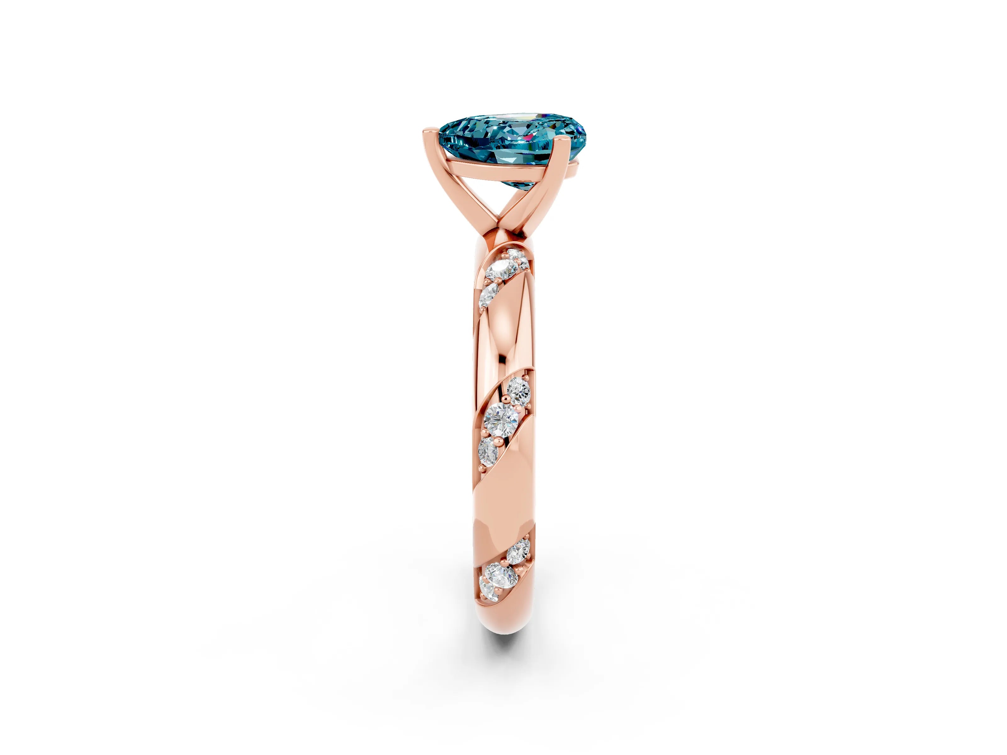 Rose gold Heart Cut Solitaire Diamond Engagement Ring with Twisted Pave Band and Four-Prong Setting_2