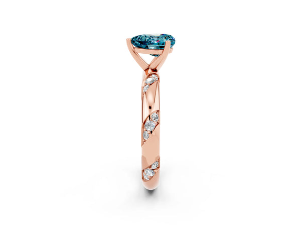 Rose gold Heart Cut Solitaire Diamond Engagement Ring with Twisted Pave Band and Four-Prong Setting