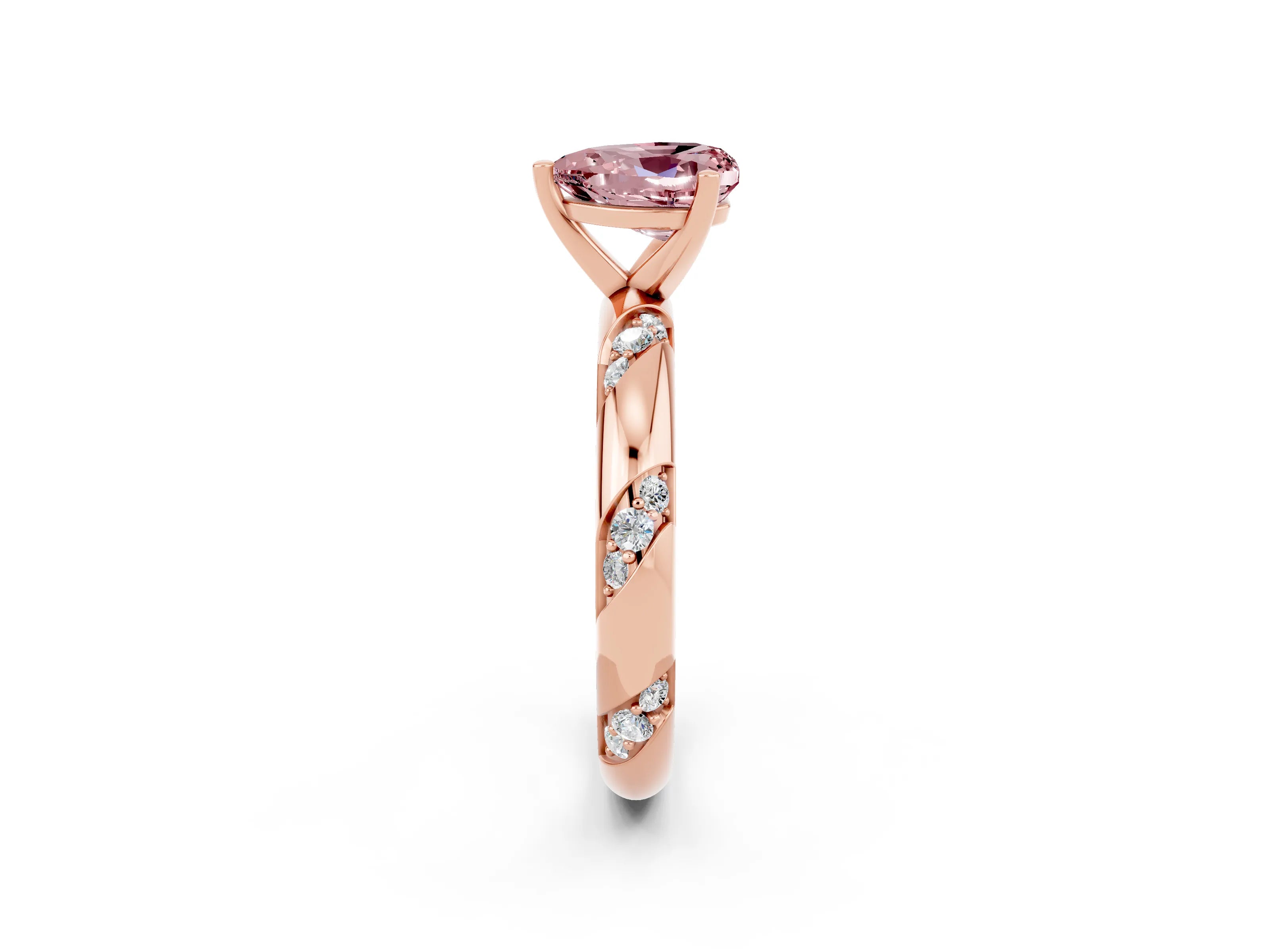 Rose gold Heart Cut Solitaire Diamond Engagement Ring with Twisted Pave Band and Four-Prong Setting_2