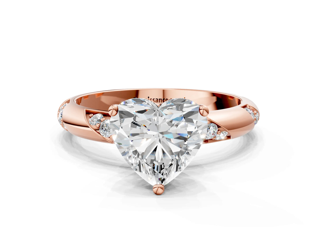 Rose gold Heart Cut Solitaire Diamond Engagement Ring with Twisted Pave Band and Four-Prong Setting_3