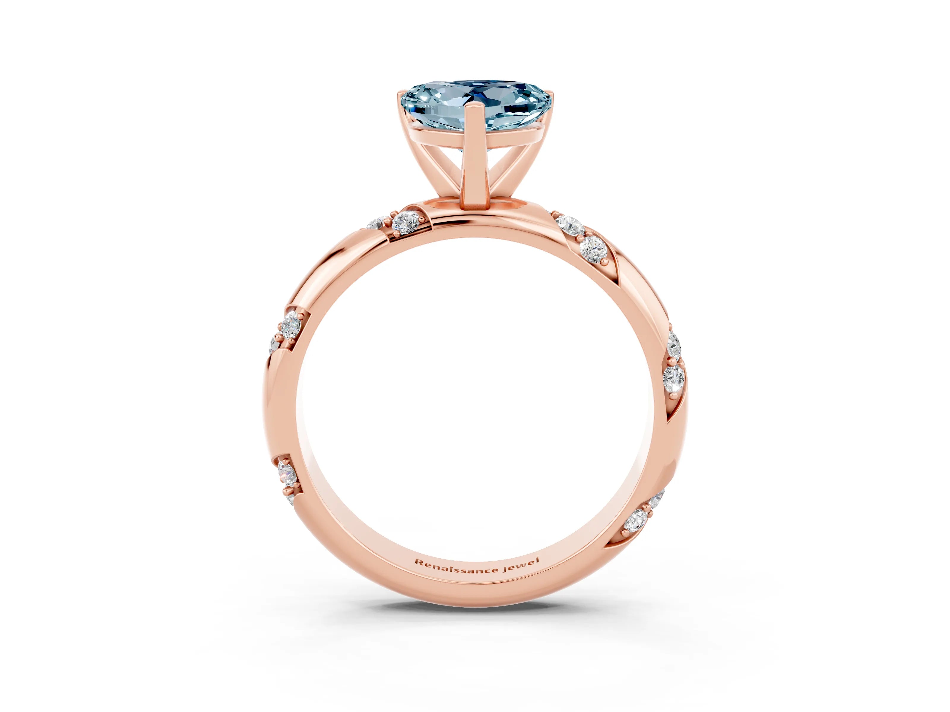 Rose gold Heart Cut Solitaire Diamond Engagement Ring with Twisted Pave Band and Four-Prong Setting_3