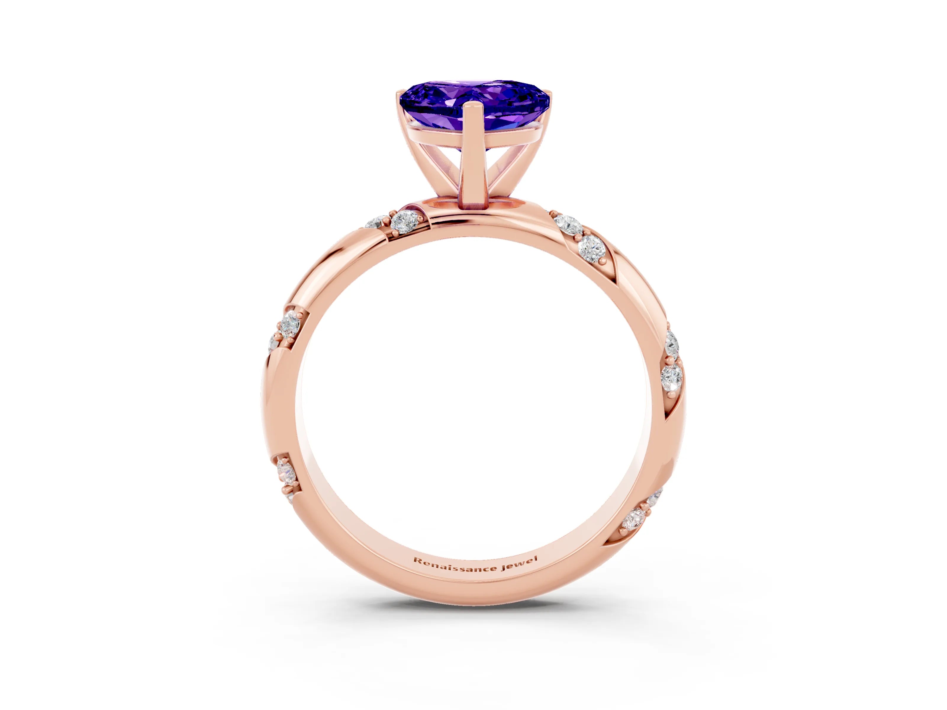 Rose gold Heart Cut Solitaire Diamond Engagement Ring with Twisted Pave Band and Four-Prong Setting_3