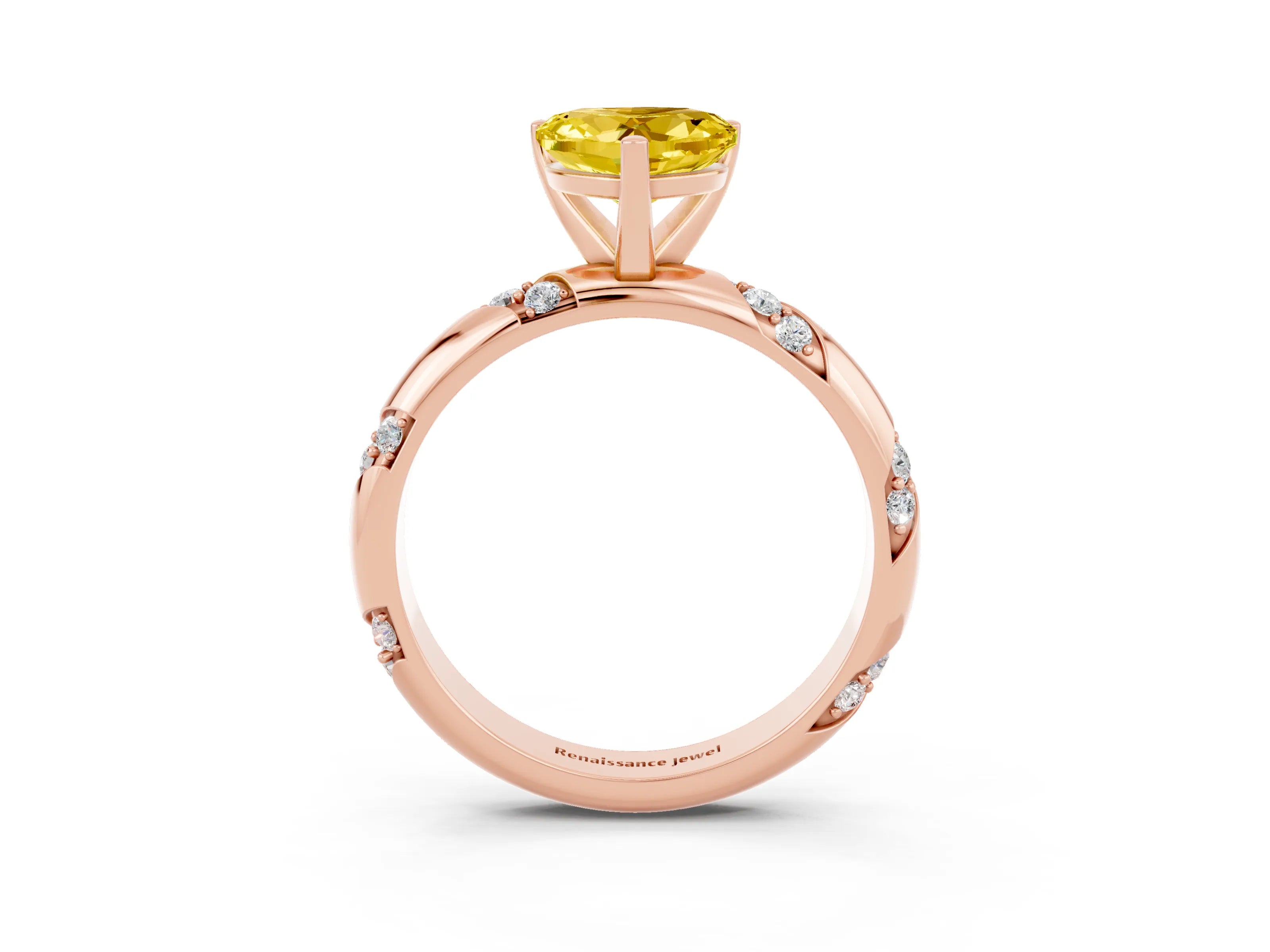 Rose gold Heart Cut Solitaire Diamond Engagement Ring with Twisted Pave Band and Four-Prong Setting_3