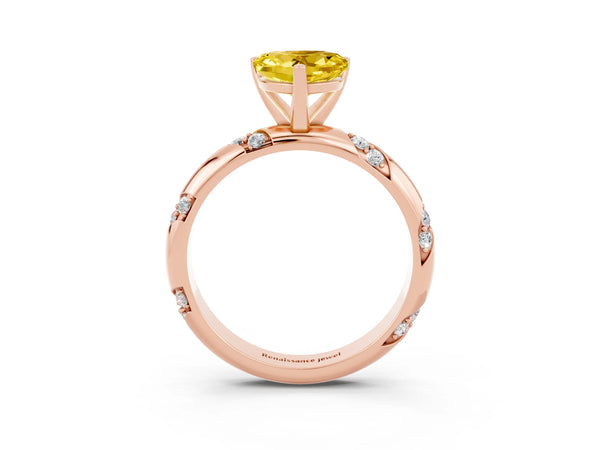 Rose gold Heart Cut Yellow Sapphire Solitaire Engagement Ring with Twisted Round  Accent Band and Prong Setting