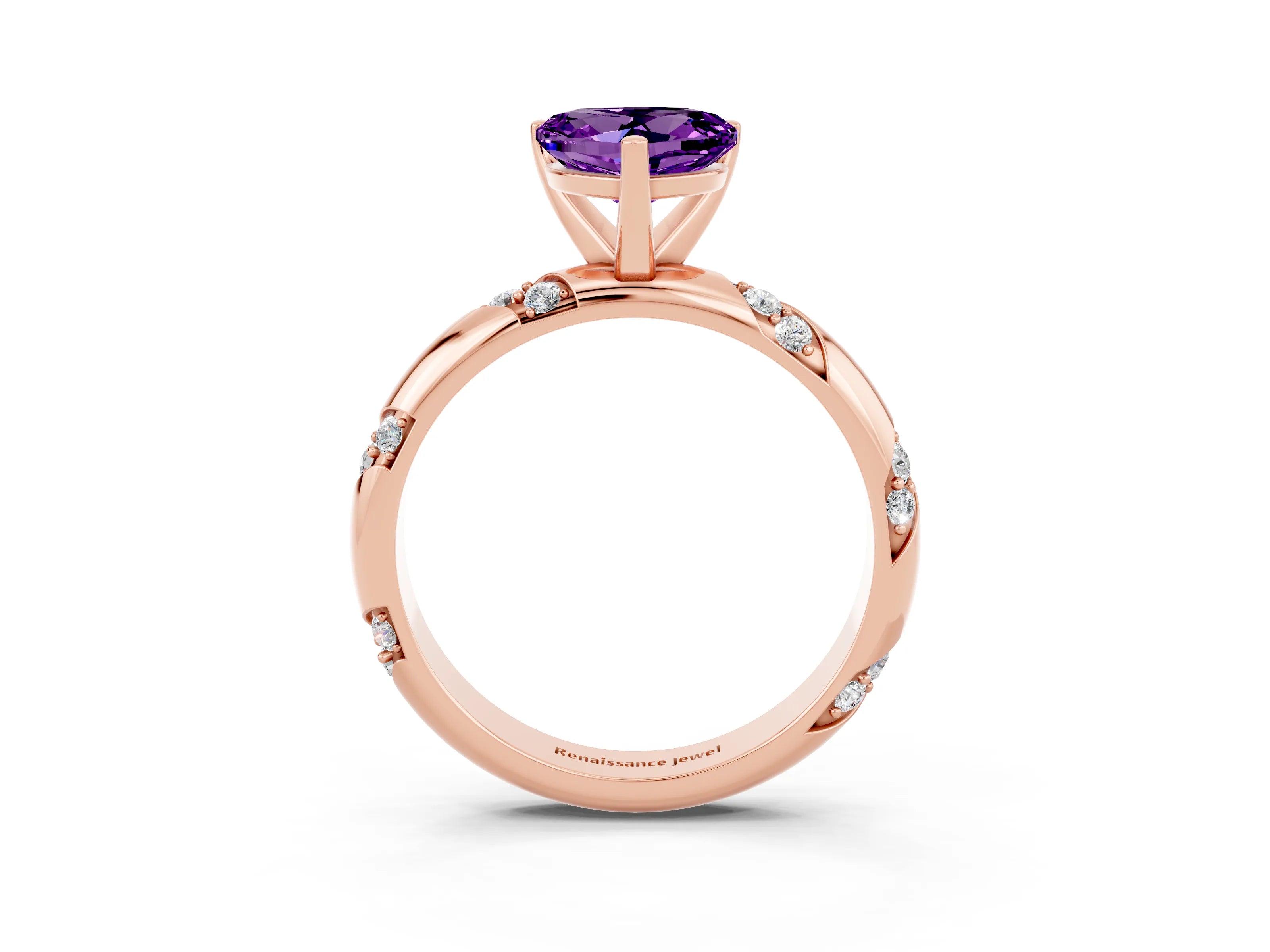 Rose gold Heart Cut Solitaire Diamond Engagement Ring with Twisted Pave Band and Four-Prong Setting_3