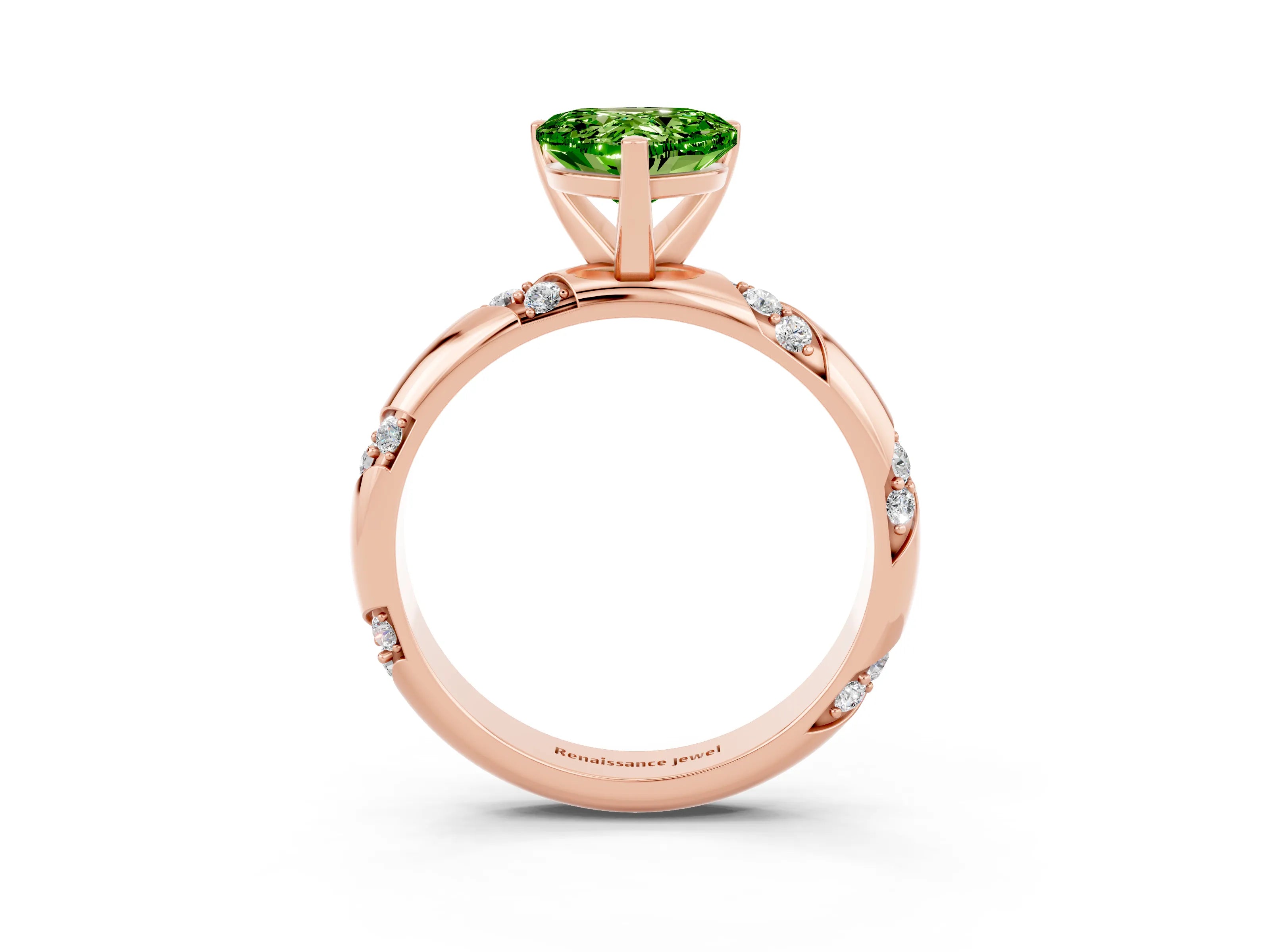 Rose gold Heart Cut Solitaire Diamond Engagement Ring with Twisted Pave Band and Four-Prong Setting_3