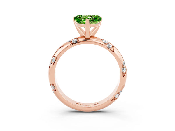 Rose gold Heart Cut Solitaire Diamond Engagement Ring with Twisted Pave Band and Four-Prong Setting