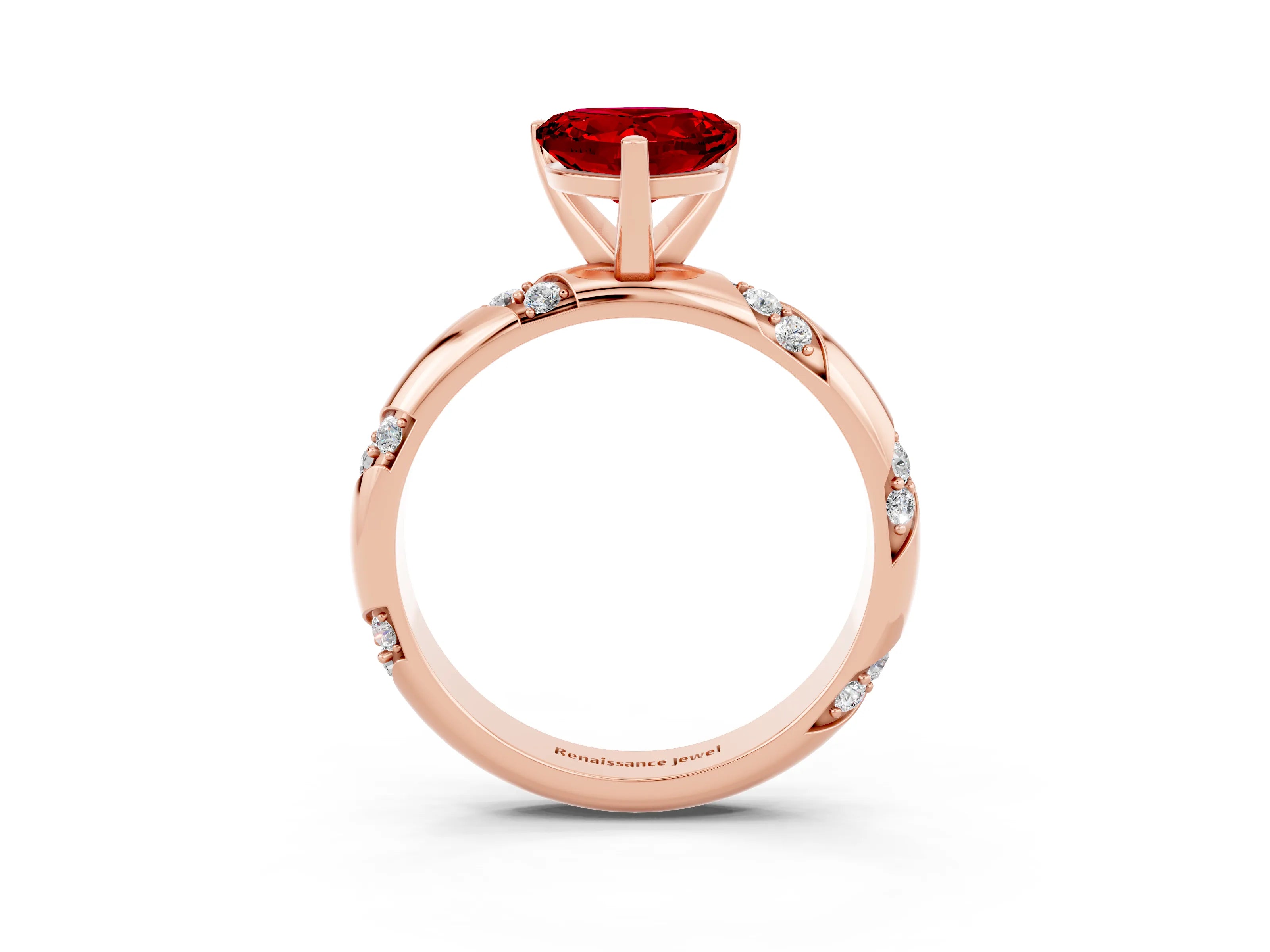 Rose gold Heart Cut Solitaire Diamond Engagement Ring with Twisted Pave Band and Four-Prong Setting_3
