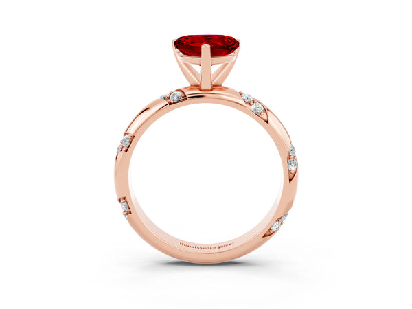 Rose gold Heart Cut Solitaire Diamond Engagement Ring with Twisted Pave Band and Four-Prong Setting